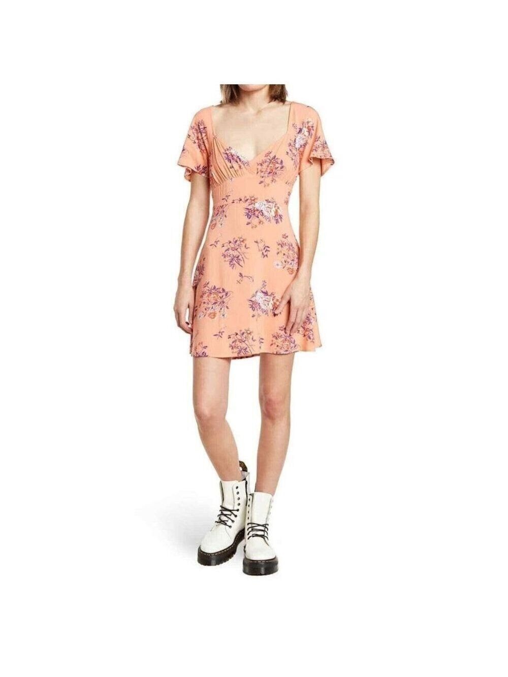 ABOUND Women Coral Floral Skater Dress BNWOT Vneck